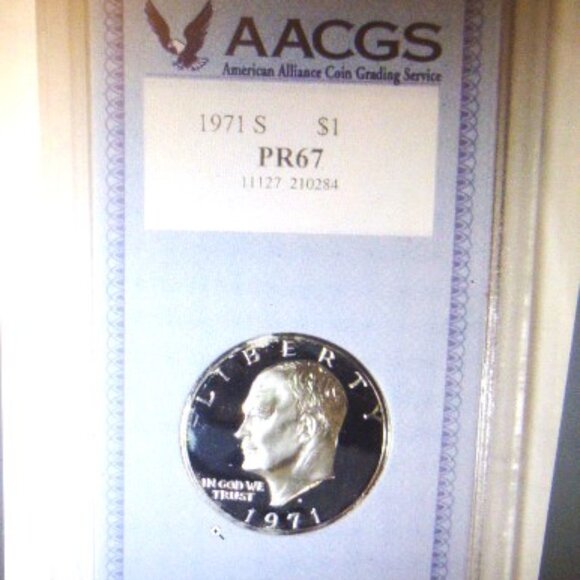 1971 S United States of America Silver Eisenhower One Dollar Coin AACGS Graded - Picture 1 of 4